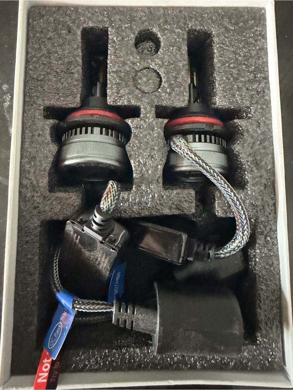 Premium Black LED Headlight Bulb Pair with Red Trim